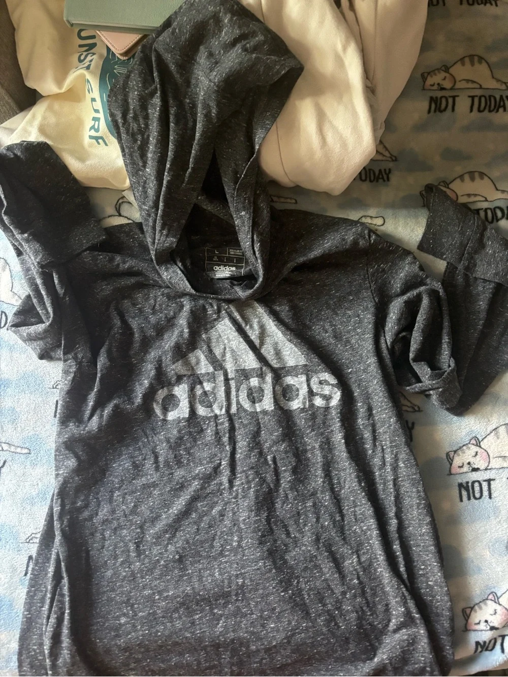 adidas Charcoal Gray Hooded Tee with Logo
